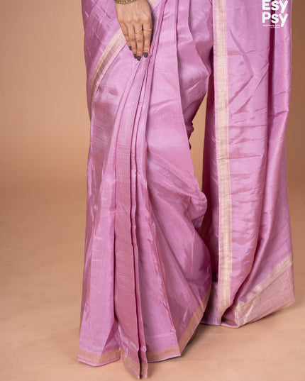 Lavender Semi Tussar readymade saree with readymade brocade blouse