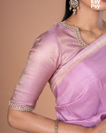 Lavender Semi Tussar readymade saree with readymade brocade blouse