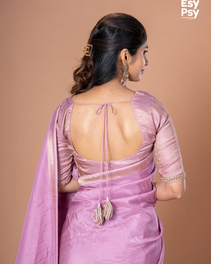Lavender Semi Tussar readymade saree with readymade brocade blouse