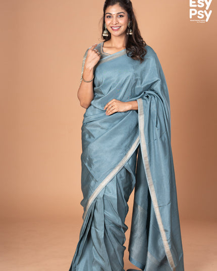 Pastel blue Semi Tussar readymade saree with readymade brocade blouse