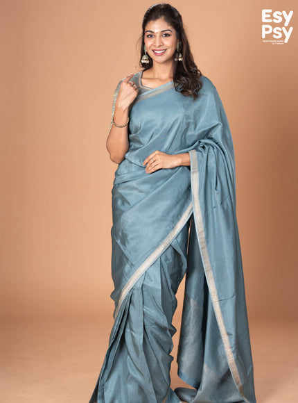 Pastel blue Semi Tussar readymade saree with readymade brocade blouse