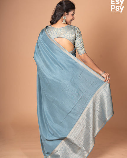 Pastel blue Semi Tussar readymade saree with readymade brocade blouse