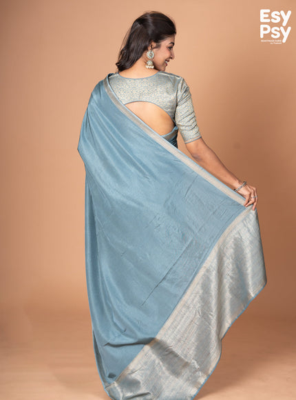 Pastel blue Semi Tussar readymade saree with readymade brocade blouse