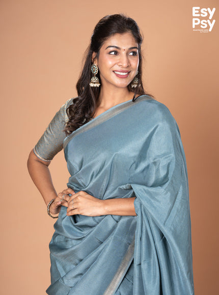 Pastel blue Semi Tussar readymade saree with readymade brocade blouse