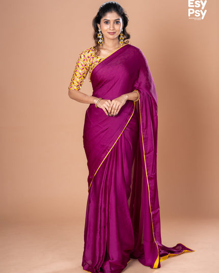 Purple Satin Crepe readymade saree with readymade brocade blouse
