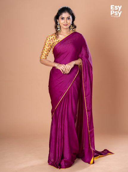 Purple Satin Crepe readymade saree with readymade brocade blouse