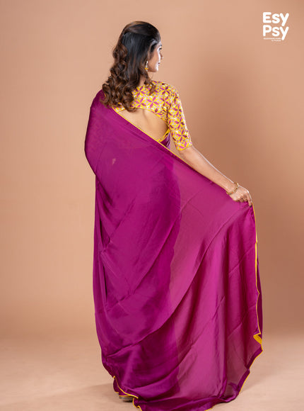 Purple Satin Crepe readymade saree with readymade brocade blouse