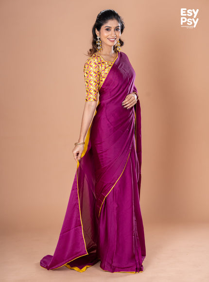Purple Satin Crepe readymade saree with readymade brocade blouse