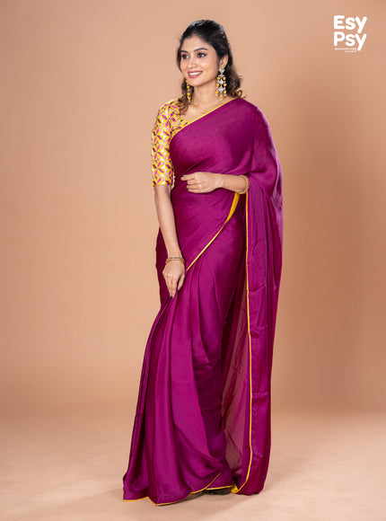 Purple Satin Crepe readymade saree with readymade brocade blouse