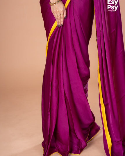 Purple Satin Crepe readymade saree with readymade brocade blouse