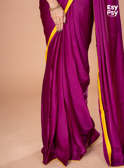 Purple Satin Crepe readymade saree with readymade brocade blouse