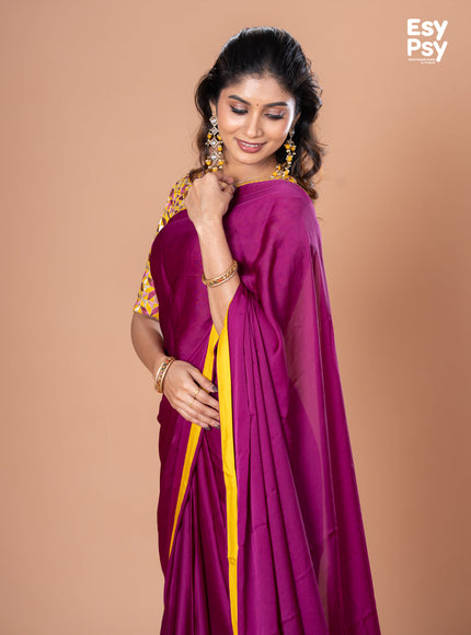 Purple Satin Crepe readymade saree with readymade brocade blouse