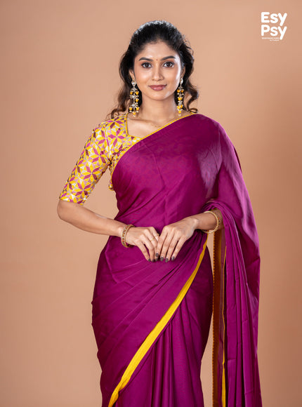 Purple Satin Crepe readymade saree with readymade brocade blouse