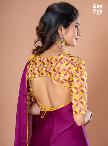 Purple Satin Crepe readymade saree with readymade brocade blouse