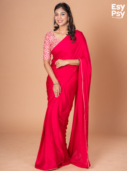Pink Satin Crepe readymade saree with readymade brocade blouse