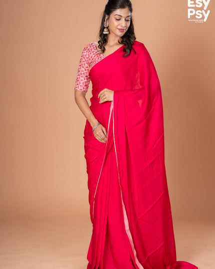 Pink Satin Crepe readymade saree with readymade brocade blouse