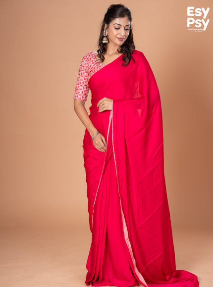 Pink Satin Crepe readymade saree with readymade brocade blouse