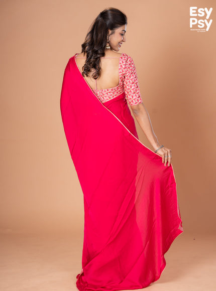 Pink Satin Crepe readymade saree with readymade brocade blouse