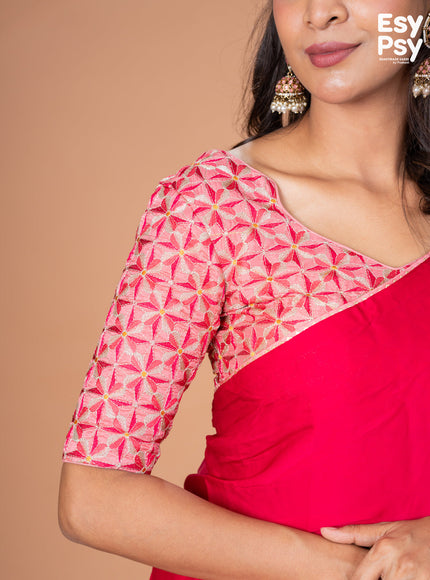 Pink Satin Crepe readymade saree with readymade brocade blouse