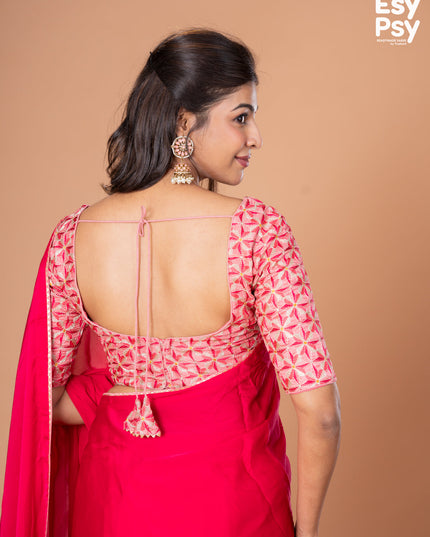 Pink Satin Crepe readymade saree with readymade brocade blouse