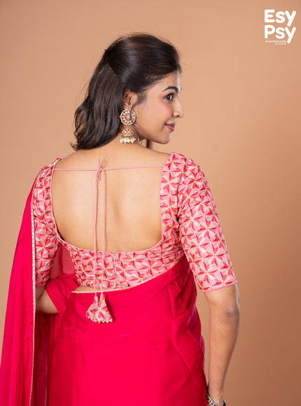 Pink Satin Crepe readymade saree with readymade brocade blouse