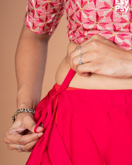 Pink Satin Crepe readymade saree with readymade brocade blouse