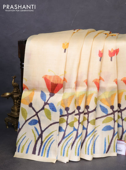 Printed silk saree cream with floral butta prints and long printed border