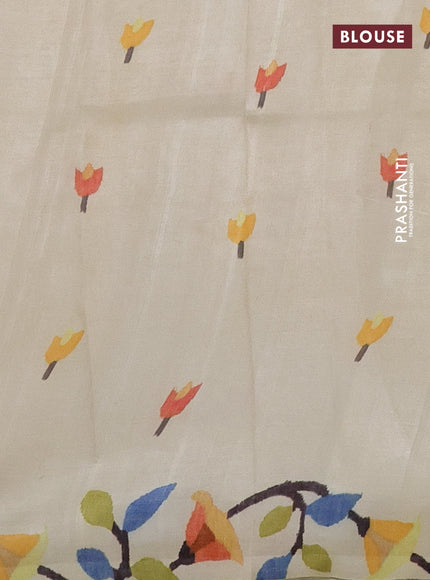 Printed silk saree cream with floral butta prints and long printed border