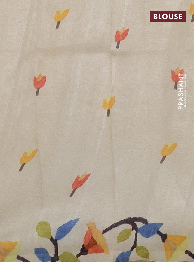Printed silk saree cream with floral butta prints and long printed border