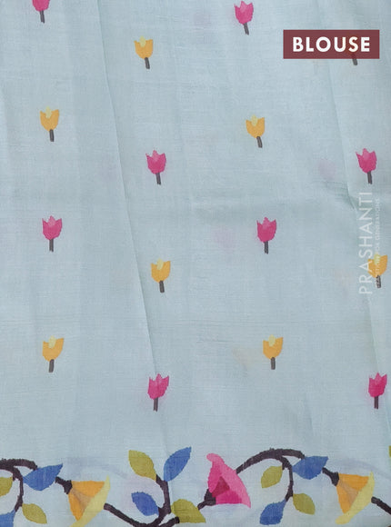 Printed silk saree pastel blue with floral butta prints and long printed border