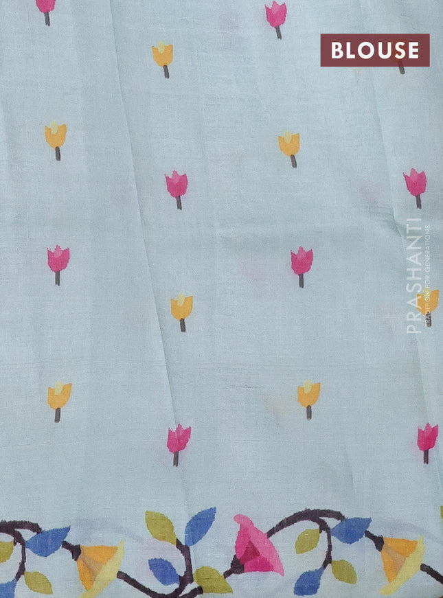 Printed silk saree pastel blue with floral butta prints and long printed border