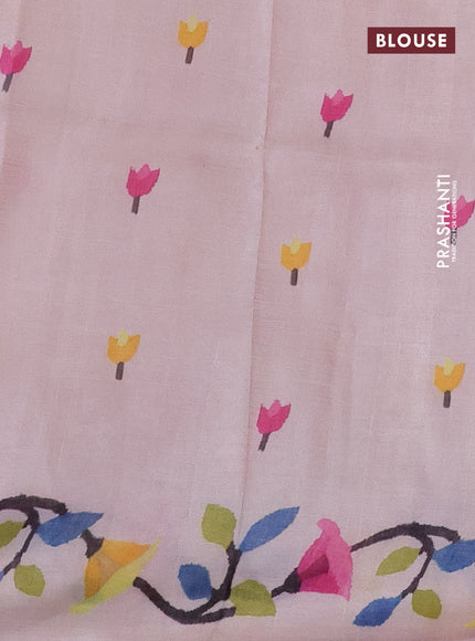 Printed silk saree mild peach with floral butta prints and long printed border