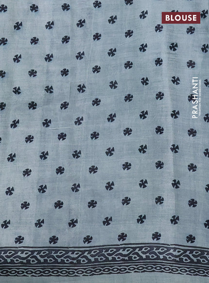 Printed silk saree pastel blue with plain body and long printed border