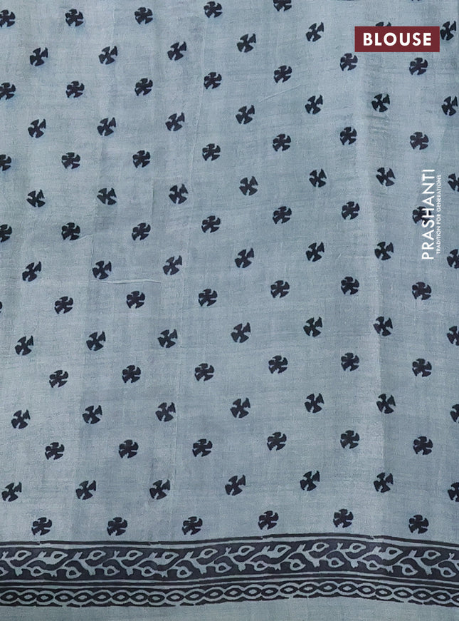 Printed silk saree pastel blue with plain body and long printed border