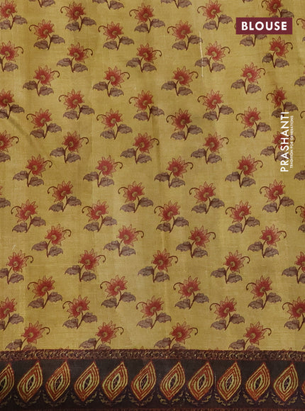Printed silk saree mustard yellow and brown with allover madhubani prints and long printed border