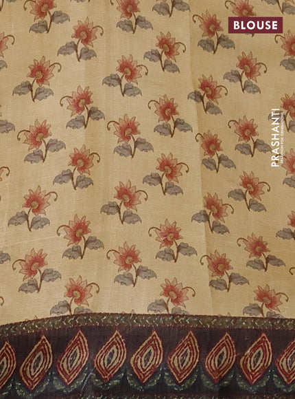 Printed silk saree sandal and brown with allover madhubani prints and long printed border