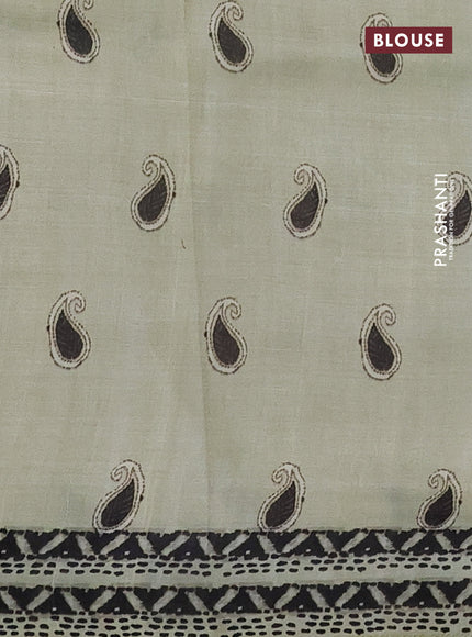 Printed silk saree pista green with butta prints and long madhubani printed border