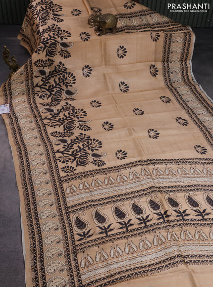 Printed silk saree sandal with butta prints and long madhubani printed border