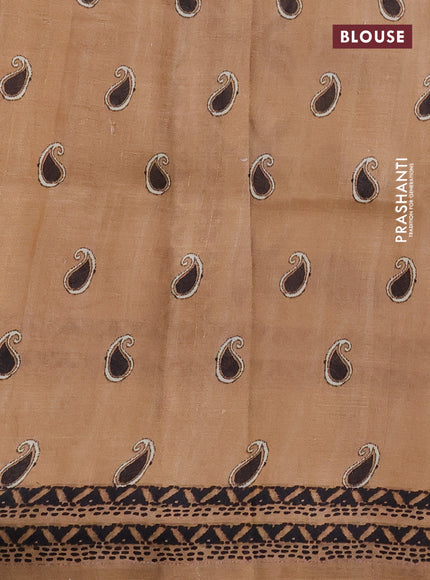 Printed silk saree sandal with butta prints and long madhubani printed border