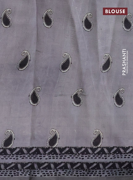 Printed silk saree pastel grey and grey with butta prints and long madhubani printed border