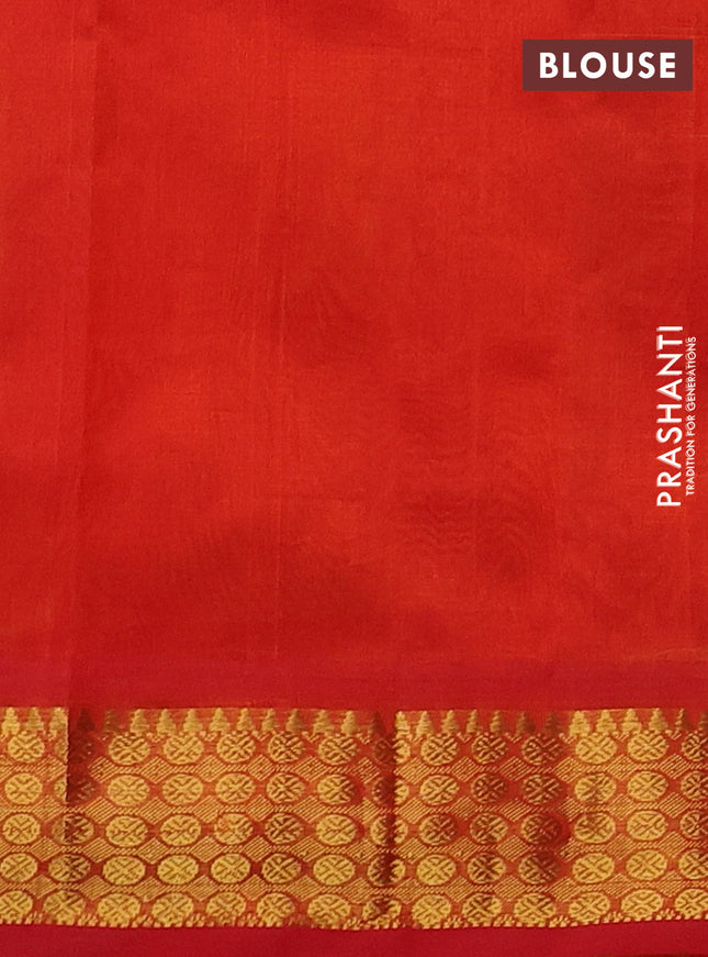 Silk cotton saree light green and orange with allover paalum pazhamum checks & zari buttas and zari woven border