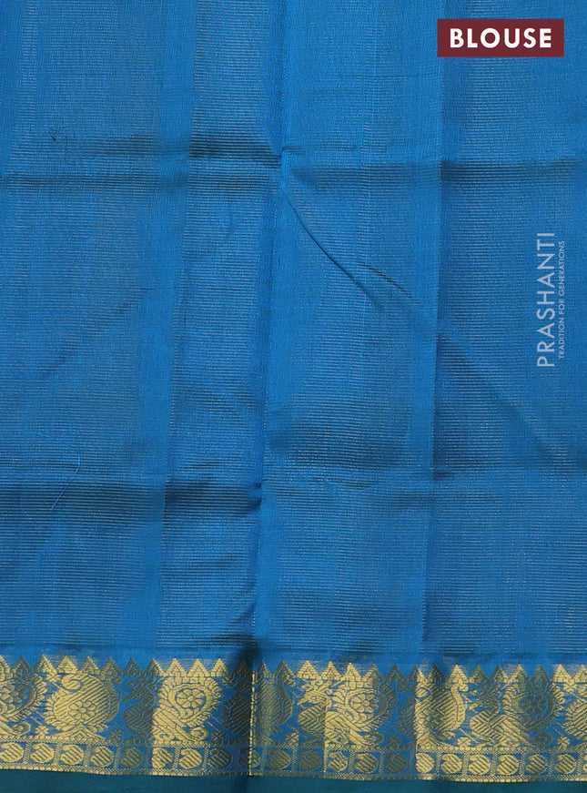 Silk cotton saree black and cs blue with allover vairosi pattern and annam & paisley zari woven border