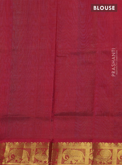 Silk cotton saree teal blue and red with allover vairosi pattern and zari woven border