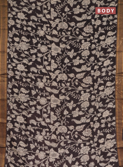 Kalamkari semi silk saree black with allover kalamkari prints and mangalgiri zari border