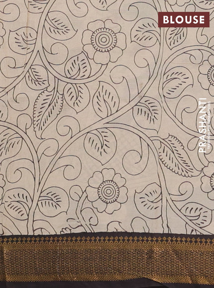 Kalamkari semi silk saree black with allover kalamkari prints and mangalgiri zari border