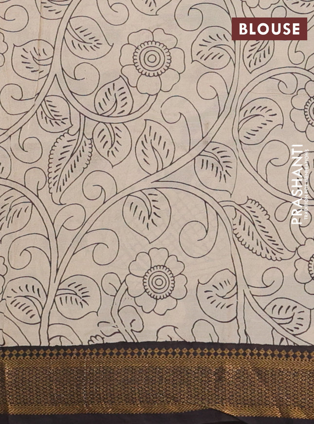 Kalamkari semi silk saree black with allover kalamkari prints and mangalgiri zari border