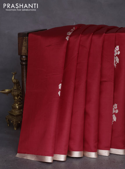 Poona silk saree red with zari woven floral buttas and zari woven piping border