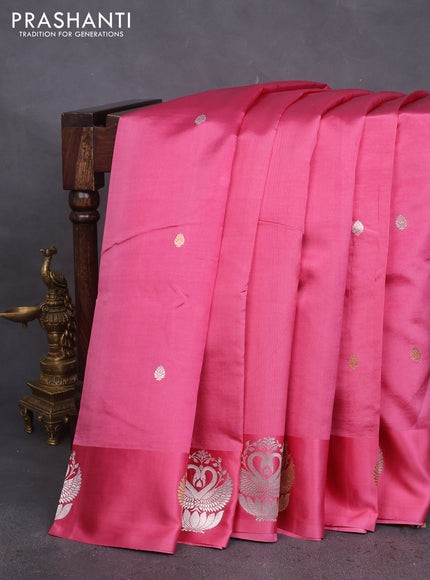 Poona silk saree pastel pink with silver & gold zari woven buttas and satin border