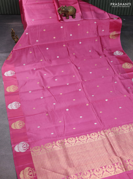 Poona silk saree pastel pink with silver & gold zari woven buttas and satin border