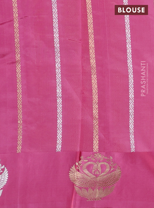 Poona silk saree pastel pink with silver & gold zari woven buttas and satin border